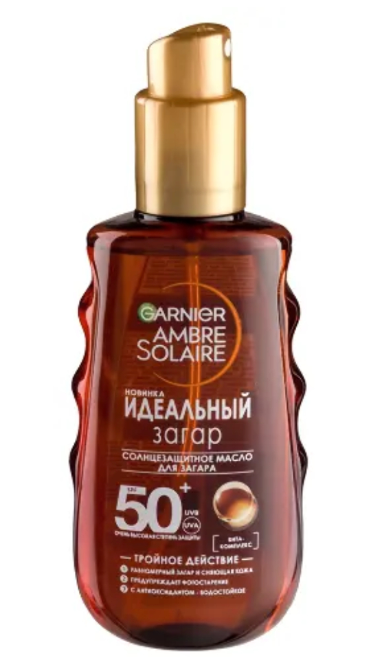 фото упаковки Garnier ambre solaire масло для загара солнцезащитное идеальный загар