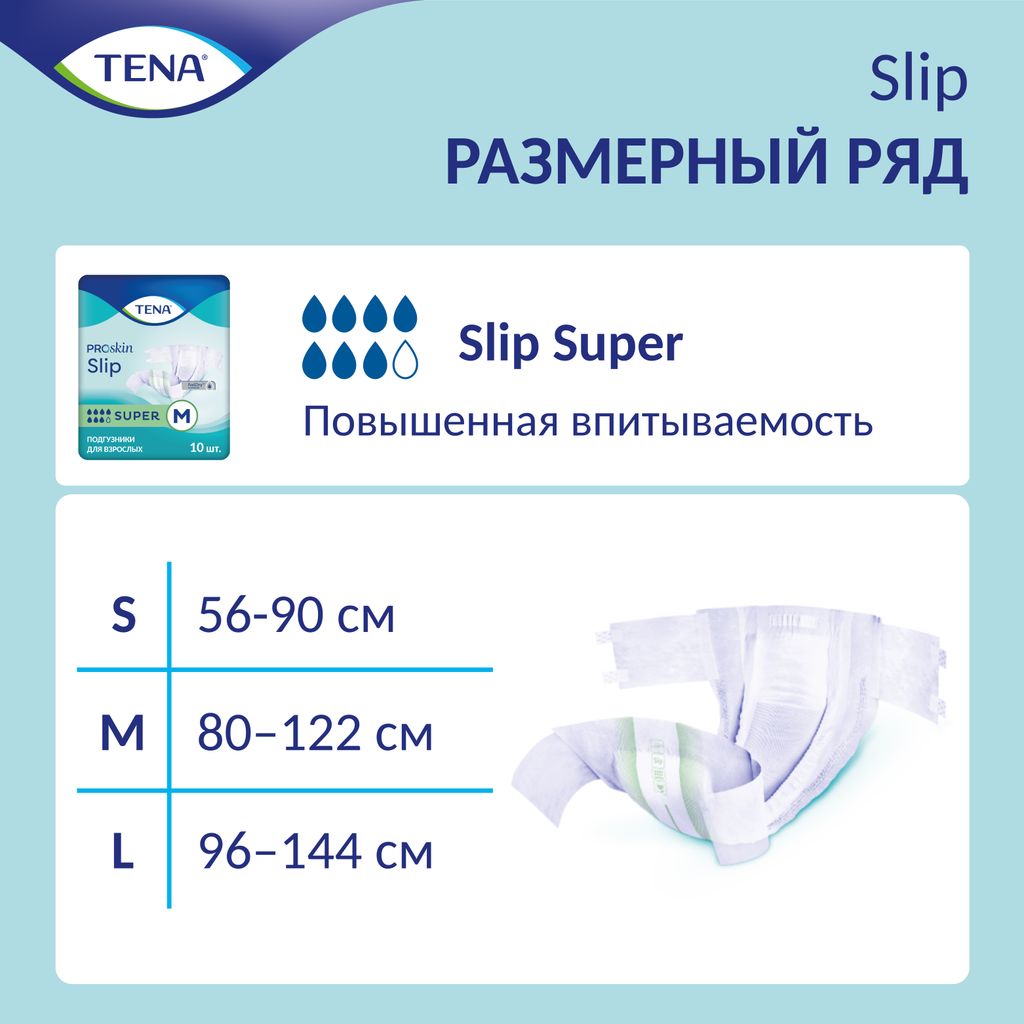 Подгузники для взрослых дышащие Tena Slip Super, Medium M (2), 80-122 см, 30 шт.