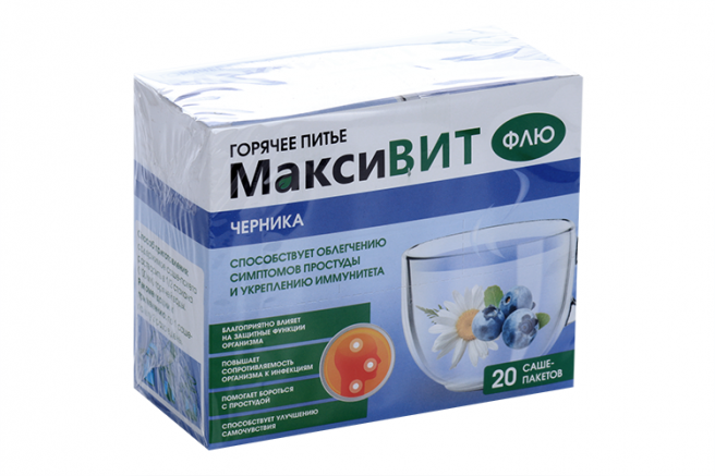 Максивит Флю Черника, порошок для приема внутрь, 10 г, 20 шт.