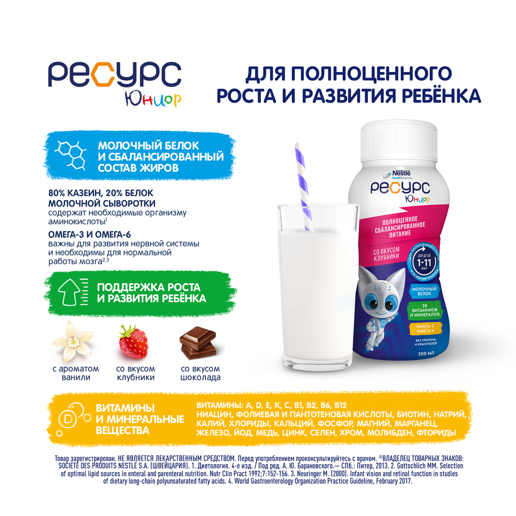 Resource Clinutren Junior полноценное питание для детей 1-11 лет, клубника, 200 мл, 1 шт.