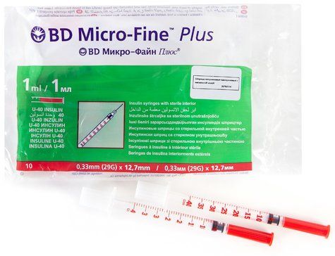 Шприц инсулиновый с несъемной иглой  Micro-Fine Plus U-40, 1 мл, 29G(0.33x12.7)мм, 10 шт.