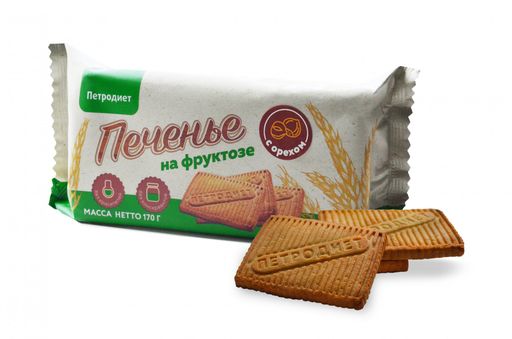 Петродиет Печенье на фруктозе, печенье, с орехом, 170 г, 1 шт.