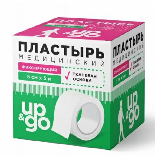 Пластырь медицинский фиксирующий UP&GO, 5х500см, тканевая основа, 1 шт.