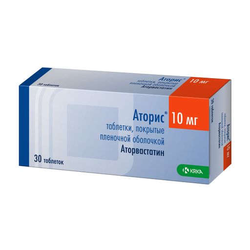 Аторис, 10 мг, таблетки, покрытые пленочной оболочкой, 30 шт.