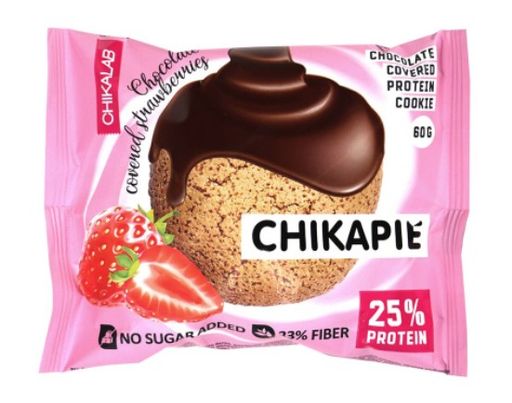 Chikalab Chikapie Печенье протеиновое с начинкой Клубника в шоколаде, печенье глазированное, 60 г, 1 шт.